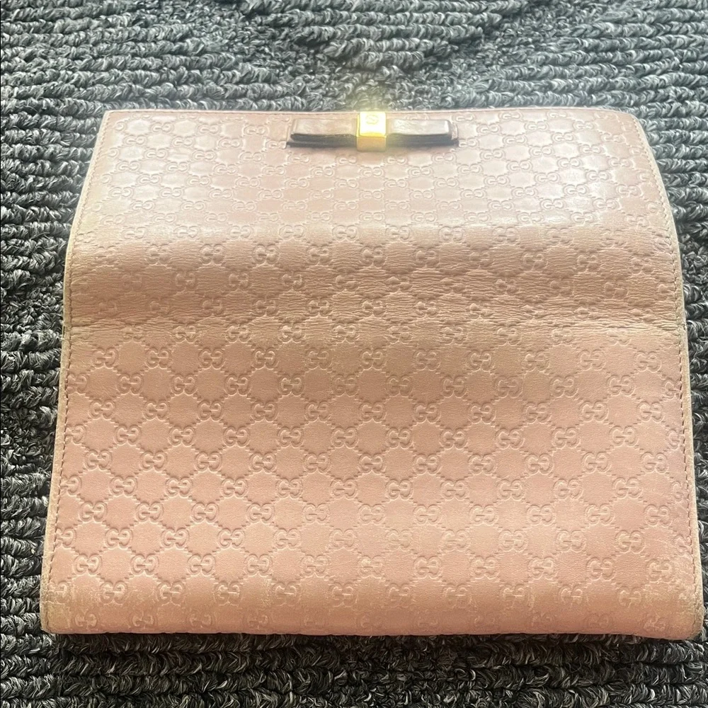 Gucci Guccisima Tan Embossed Women's Long Wallet w/ small bow